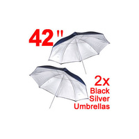 2x 42" Back Silver Photography Umbrellas Photo Studio Softbox Reflector Light
