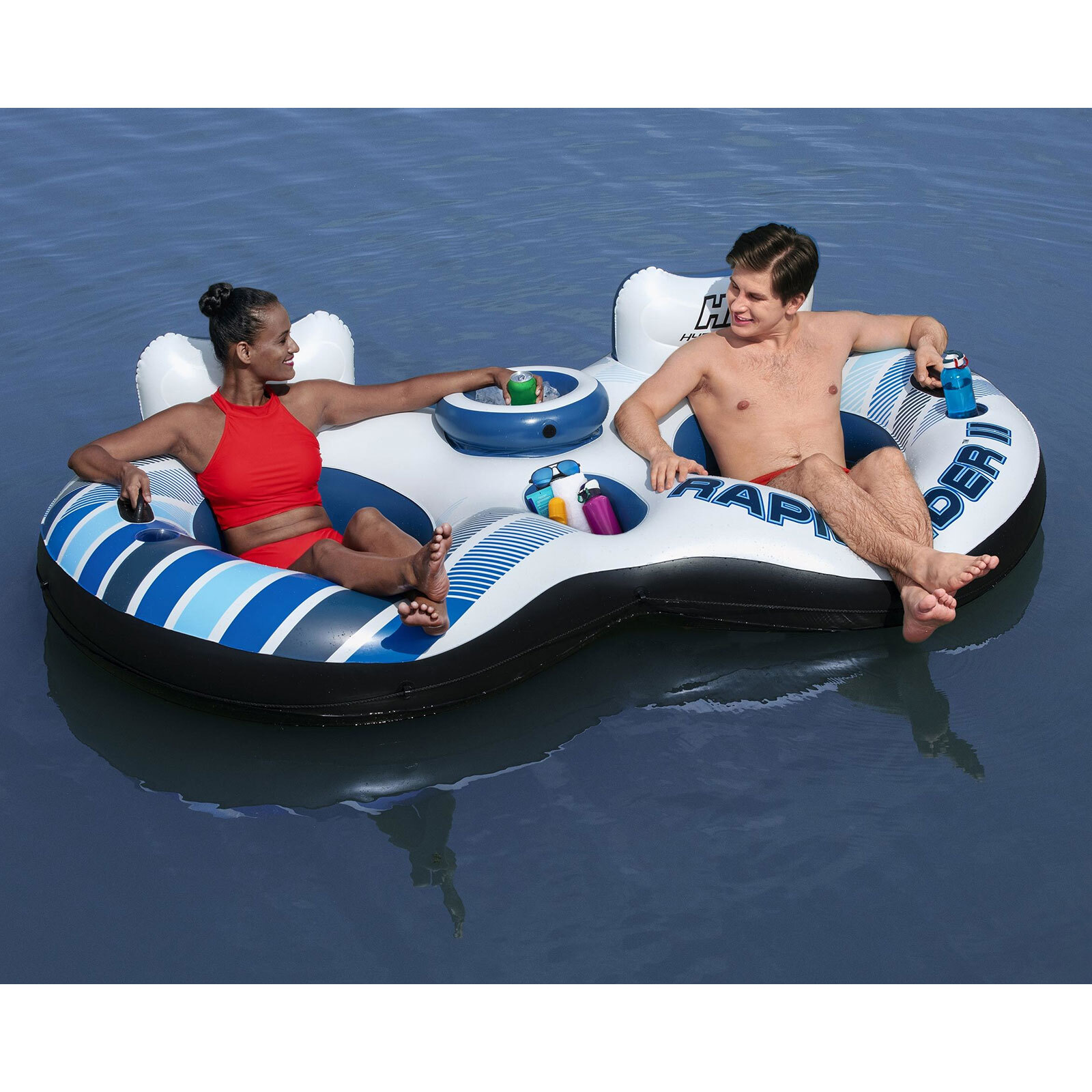 Bestway CoolerZ Rapid Rider Inflatable Lake Pool Tube Float, Blue/Gray, 2 Pack