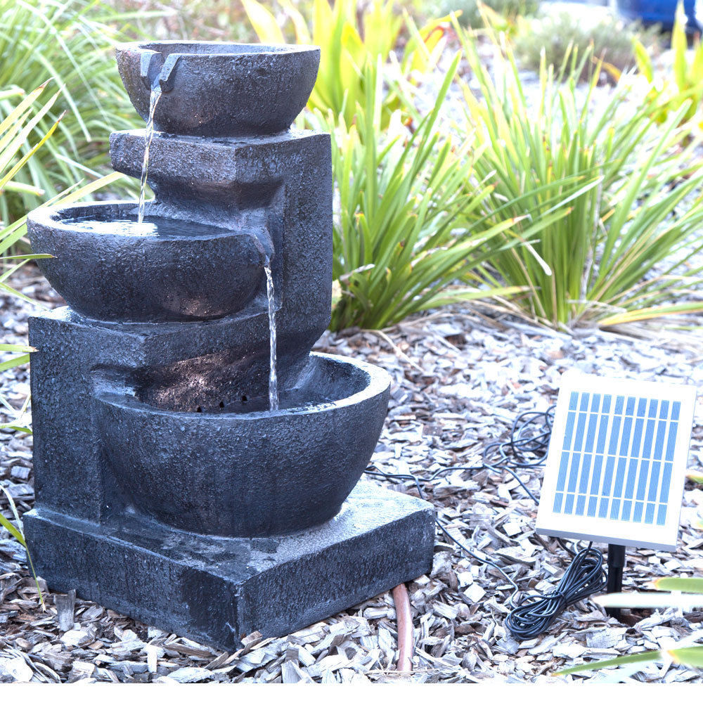 Solar Panel Powered 3 Tiers Casarding Water Fountain Feature with LED Light