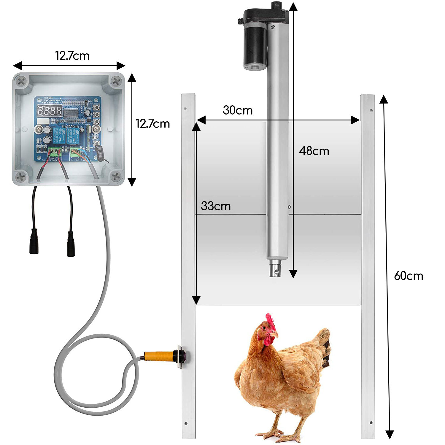 Flyline Automatic Chicken Coop Door Opener Closer With Sensor and Remotes
