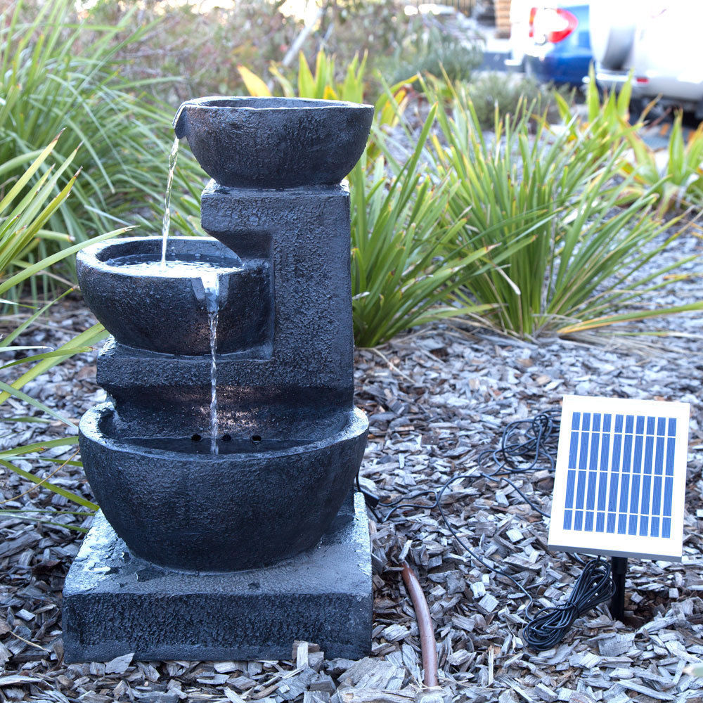 Solar Panel Powered 3 Tiers Casarding Water Fountain Feature with LED Light