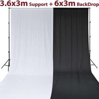 Photo Photography Studio Set: B&W Muslin Background Backdrop & Support Stand