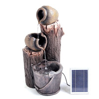 Sunovo Rustic Pouring Broken Pots on Tree Trunk Solar Water Fountain Feature