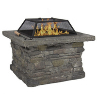 Stone Base Outdoor Patio Heater Fire Pit Table with BBQ Grill Firepit