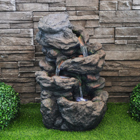 H60cm 4-Tier Rock Cascading Water Feature Fountain with Lights
