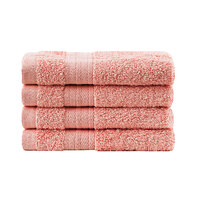 Linenland Bath Towel Set - 4 Piece Cotton Washcloths - Coral