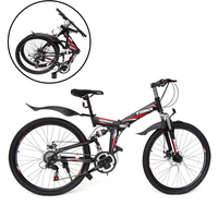 26" Folding Mountain Bicycle 21 Speed Shimano Foldable Bike Black Color